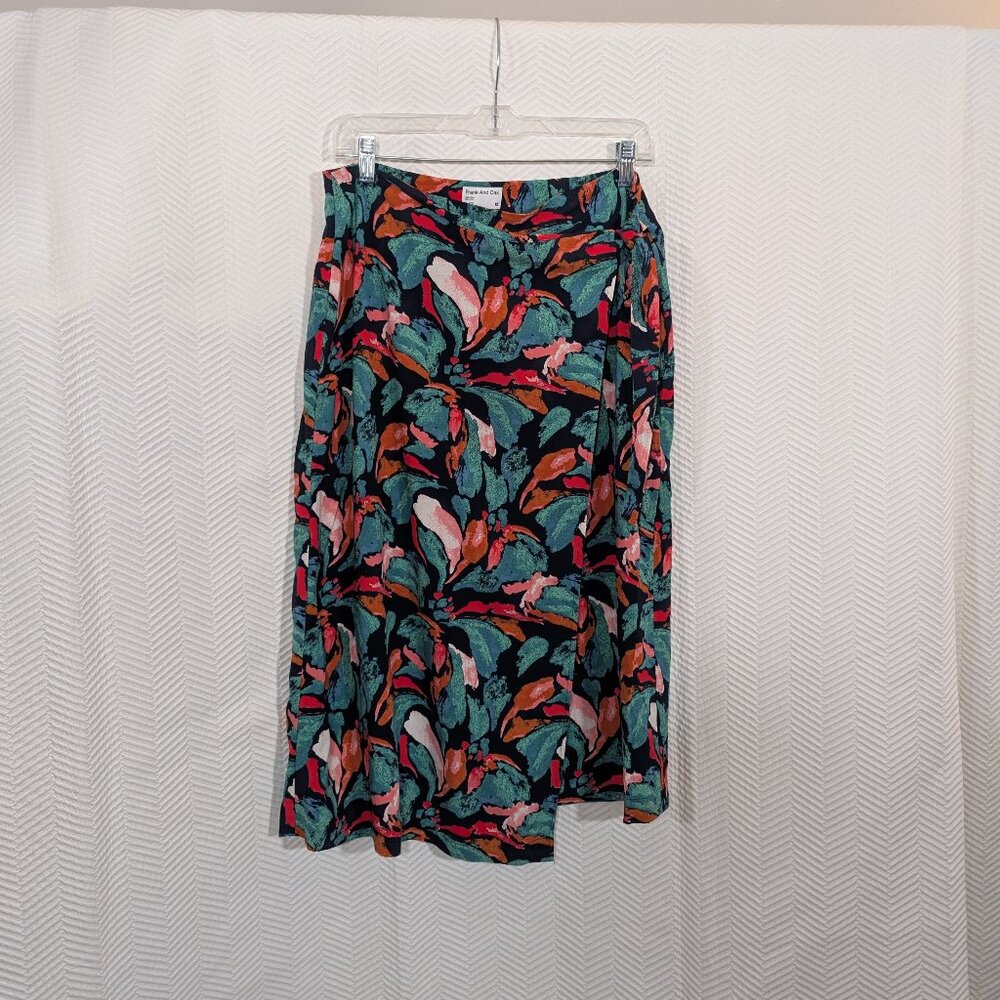 Frank & Oak The Wrap Skirt Midi Tropical Botanical Print Adjustable Waist Large - Picture 1 of 7